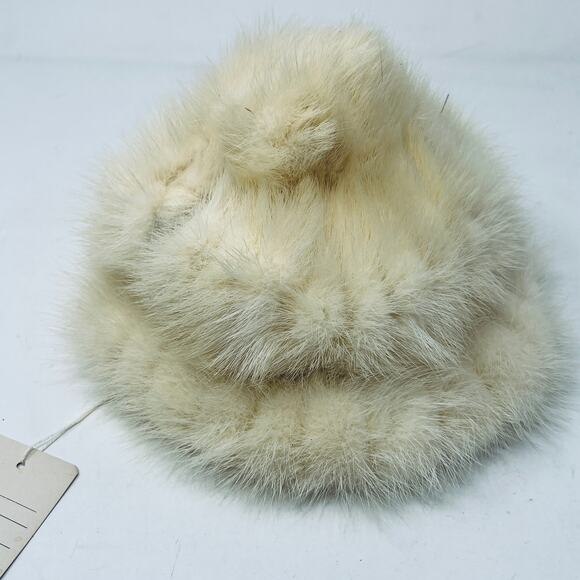 Vintage 50s / 60s Fur Hat Cream Winter Original Tag Blank Classic Tan - Picture 8 of 9